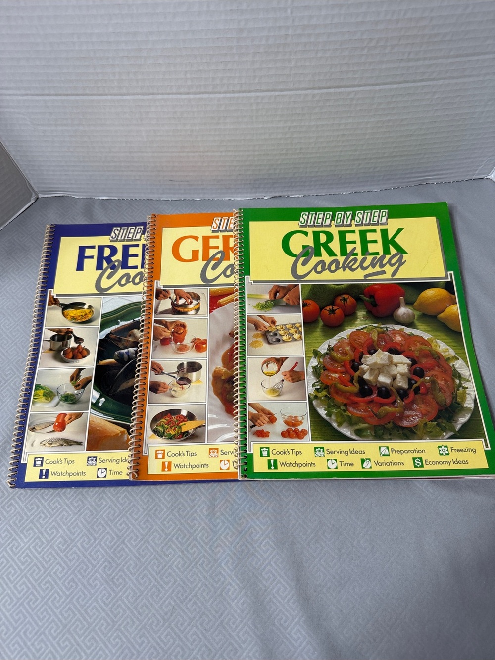 Vtg Step by Step French German Greek Cooking Cookbook Lot of 3 Printed in Spain